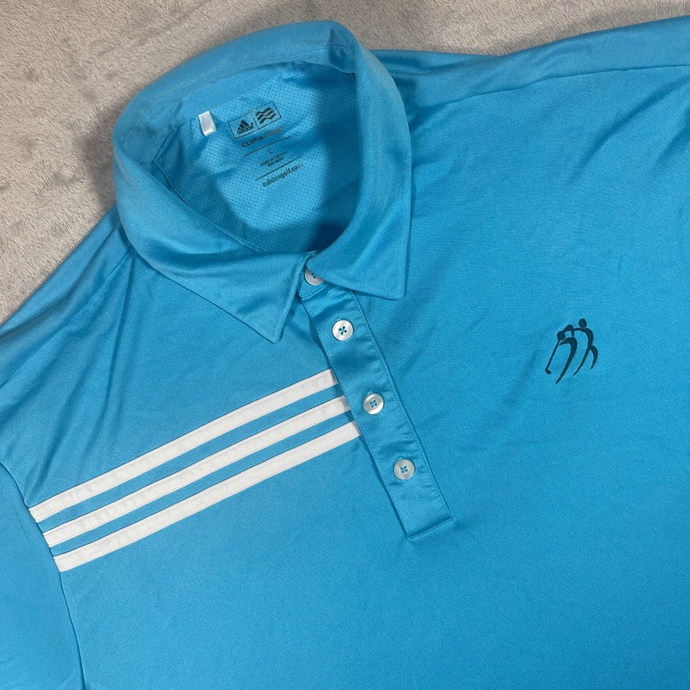 Adidas Golf‎ Polo Mens Large Blue ClimaCool 3-Stripe Short Sleeve Shirt